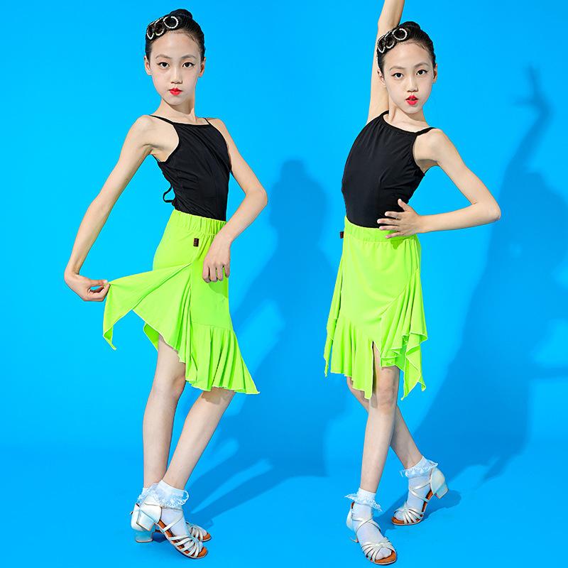 ダンスドレス 女の子 キッズ ラテン 練習着 演出服 ワンピース スカート ステージパフォーマンス 撮影衣装 ダンス練習 再生繊維 ポリエステル オールシーズン 子供衣装