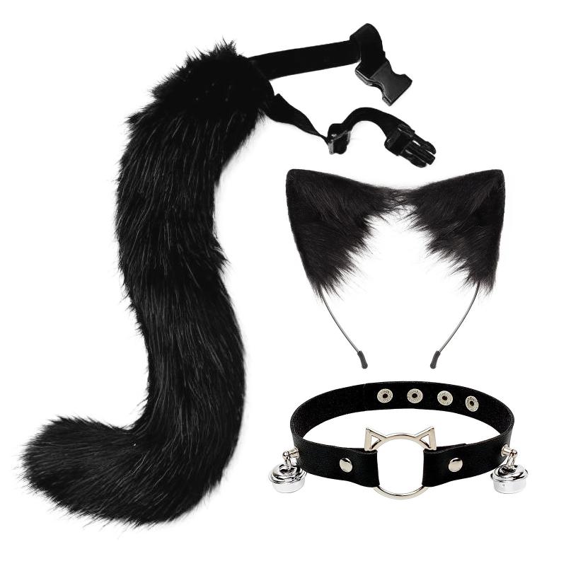 アクセサリー メンズ レディース 猫耳 ヘアバンド 狐 尻尾 獣耳 獣尾 セット チョーカー ヘアクリップ 二次元 アニメ スタイル フェイクファー ポリエステル グレー ブラック ピンク 冬 かわいい コスプレ