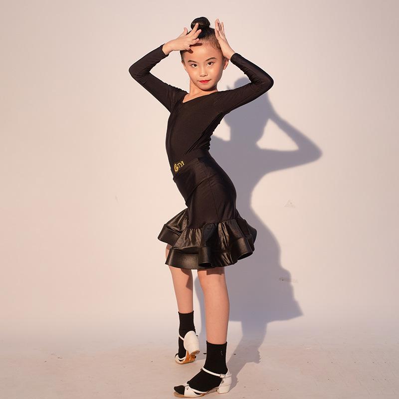 ラテン語社交ダンス訓練を受ける服 うしろ帯 赤ちゃん 黒 ナイロン 夏 飛び切り感 形づくる御召しもの 動作御召しもの 上演 習い事 可愛らしい 今めかしい 運動競技印字機 動き分かりやすい