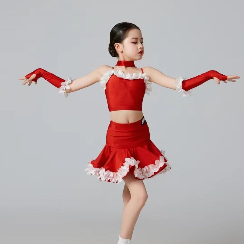 ラテン ダンス衣装 女の子 春夏 中国風 レトロ 芸術的 スタイリッシュ 個性 ストリート パフォーマンス セット 赤 PVC ポリエステル