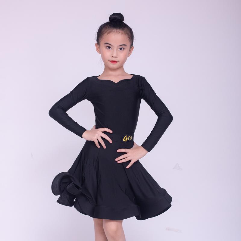 ラテンダンス服 女の子 キッズ 幼児 練習 トレーニング ステージ パフォーマンス 秋 黒 ナイロン 高級感 スポーツ 撮影 衣装 細針縫製 きれい仕上げ B類 アクティブ