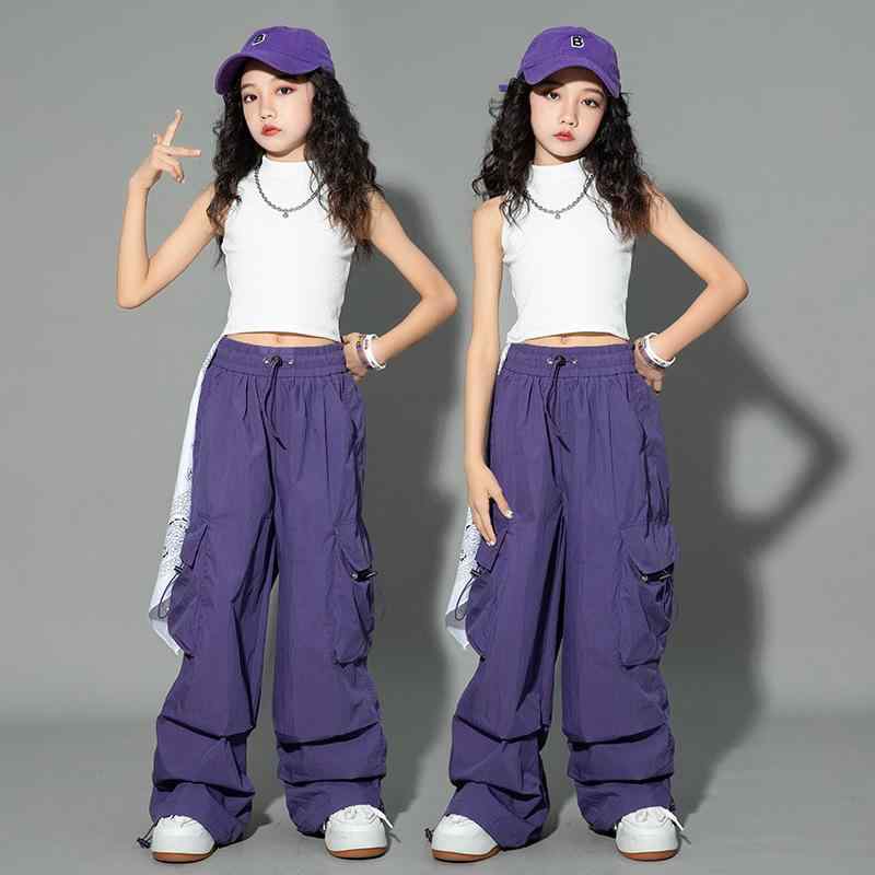 ダンス衣装 女の子 ヒップホップ ジャズダンス 練習着 演出服 ストリートファッション セット 白 紫 4,802円