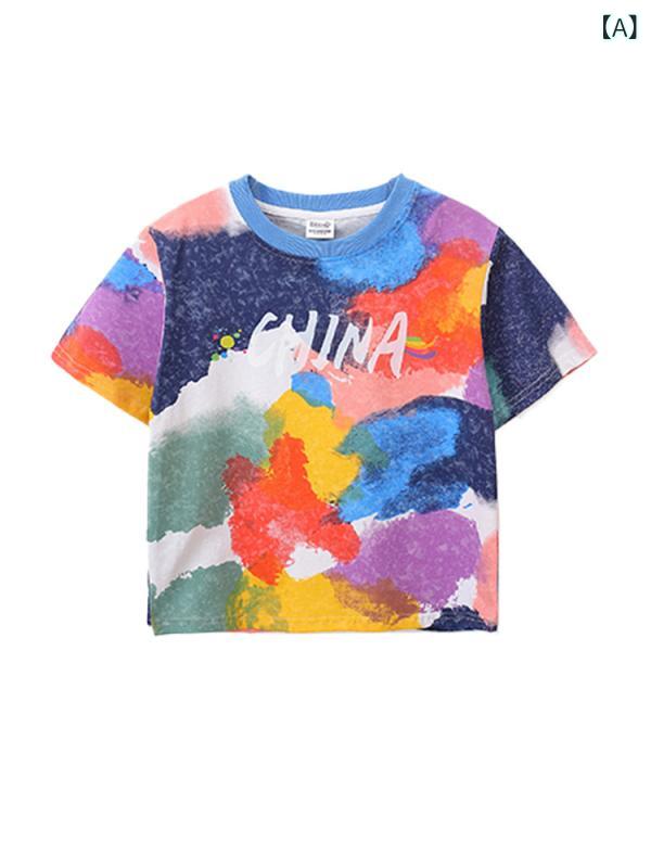 子供 ダンス服 男の子 女の子 タイダイ プリント Tシャツ セット 白パンツ 白スカート 夏 ポリエステル 柔軟 素材 運動 スタイル 幼稚園 小学校 運動会 チアリーディング 合唱 演出 パフォーマンス
