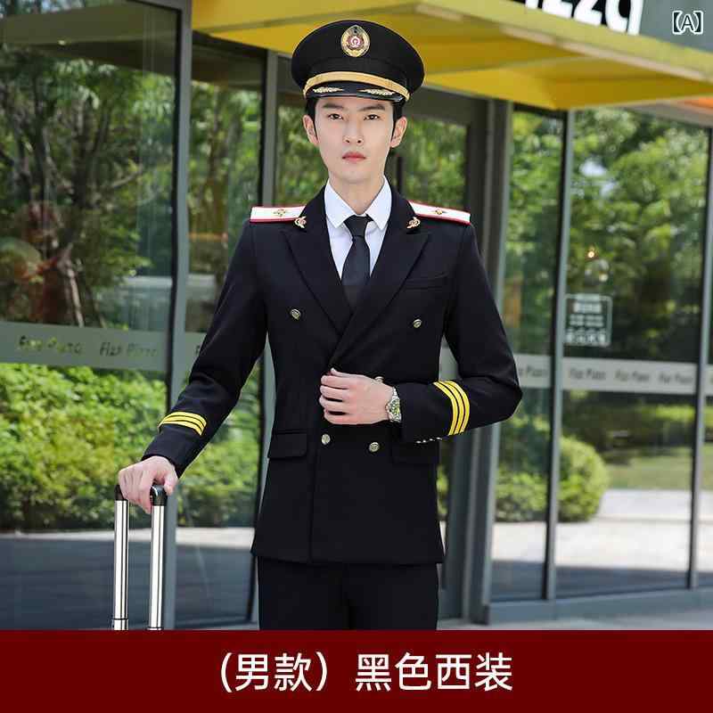 職業服 メンズ レディース 航空 制服 セット 黒 ワインレッド ブルー 伸縮性 ポリエステル 高速鉄道 ホテル前台 仕事着 普段使い 5,306円