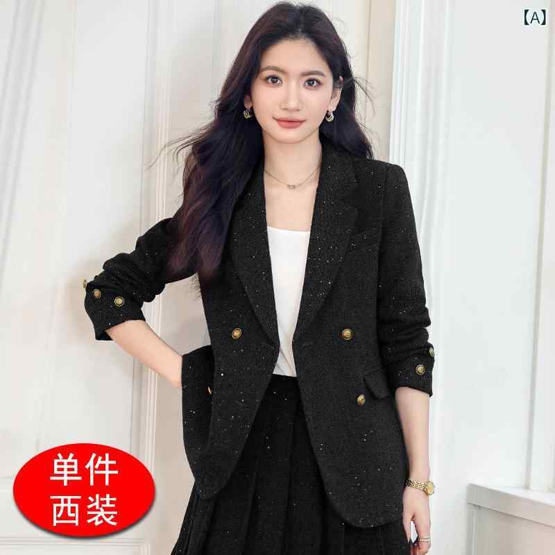 JK制服 レディース カジュアル スーツ ブレザー 長袖 プリーツ ショート スカート セット 秋 ウール ポリエステル混 高級感 上品 エレガント OL 通勤 黒 赤 グレー