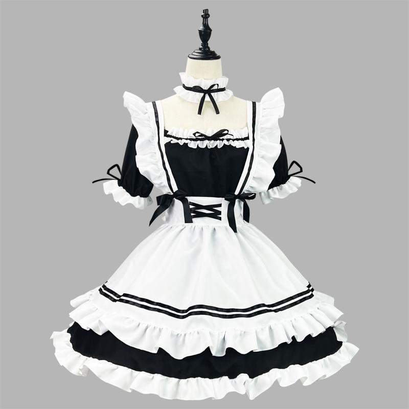 メイド服 メンズ レディース クラシック 黒 ピンク コスプレ 衣装 アニメ ハロウィン パーティー ポリエステル 冬 かわいい 普段使い