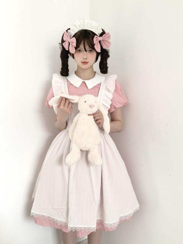 メイド服 レディース クラシック コスプレ 衣装 ロリータ スタイル 甘め ピンク ライトイエロー ライトグリーン ポリエステル 春 ロールプレイング かわいい アニメ キャラクター 普段使い