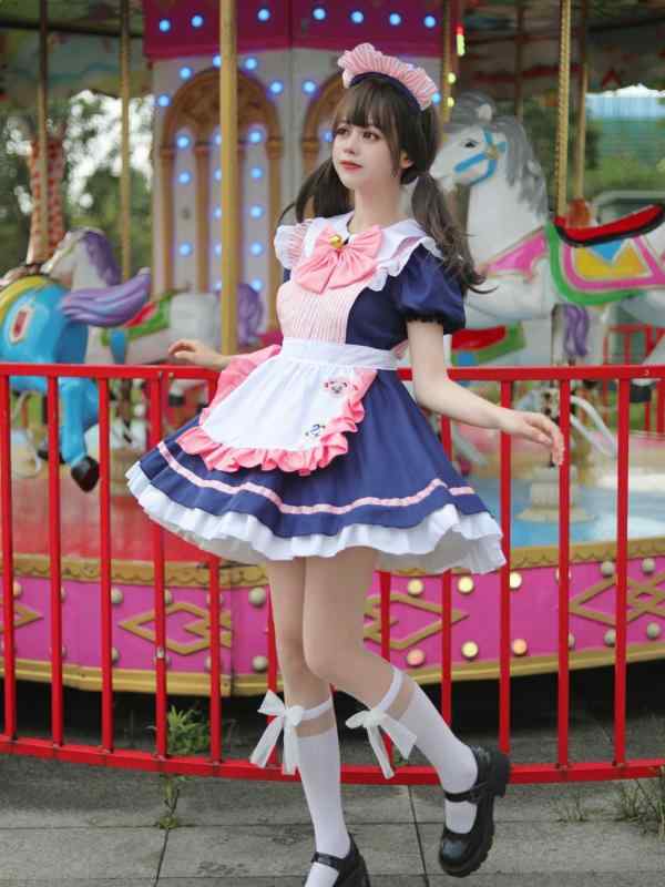 コスプレドレス レディース プリンセススカート メイド服 ロリータスタイル かわいい 甘い ポリエステル 綿混 大きいサイズ 春 ロールプレイング パーティー 演劇 アニメキャラクター 黒 紺 紫