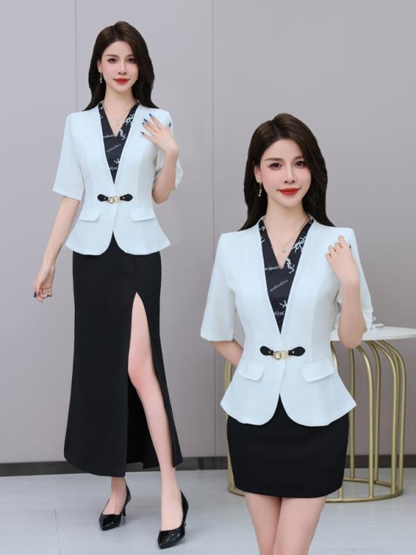 キャバ レディース スカート 仕事服 制服 KTV 夜店 バー 通勤 OL 春夏 白 ポリル 5分袖 短め ミニ セット かわいい 普段使い