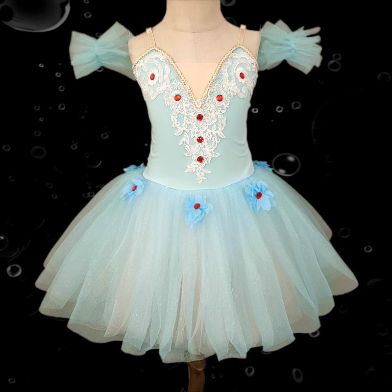 バレエ チュチュスカート 女の子 ダンス 練習服 パフォーマンス 衣装 ステージ 公演服 かわいい プリンセス レース フリル ポリエステル 柔らかい 素材 ピンク 白 紫 オールシーズン