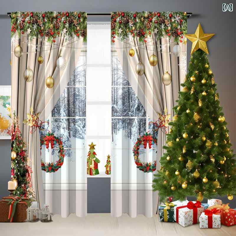 カーテン セット クリスマス 花柄 3D デジタル プリント ポリエステル モダン シンプル リビング ベッドルーム 書斎 ダイニング キッチン バスルーム 玄関 バルコニー 4,318円