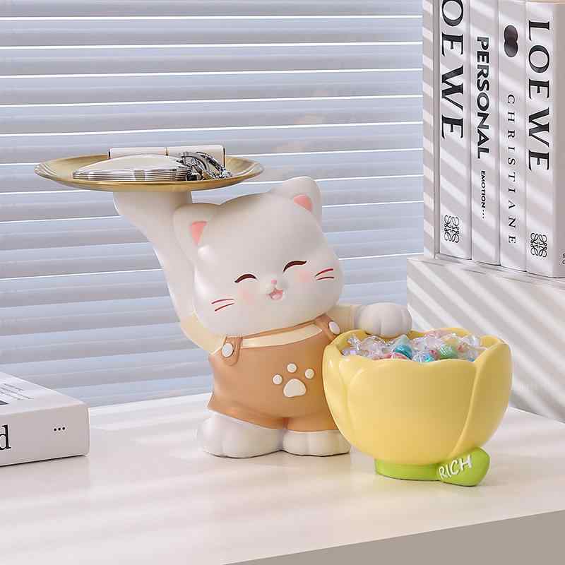 置物 招き猫 樹脂 かわいい カートゥーン 卓上 飾り インテリア 玄関 鍵 収納 ピンク ブラウン イエロー 欧風 クリエイティブ ホーム リビング オールシーズン