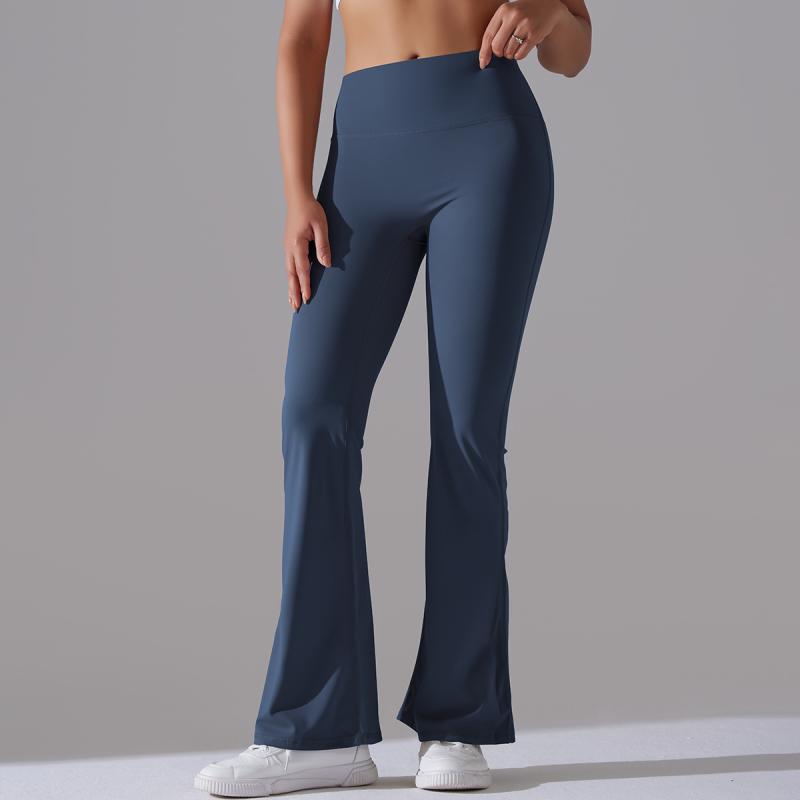 ヨガパンツ レディース ハイウエスト ワイドレッグ フレア ストレッチ フィットネスパンツ ヒップアップ スリム ナイロン スパンデックス 弾力性 オールシーズン ネイビー ブラック グレー トレーニング ランニング