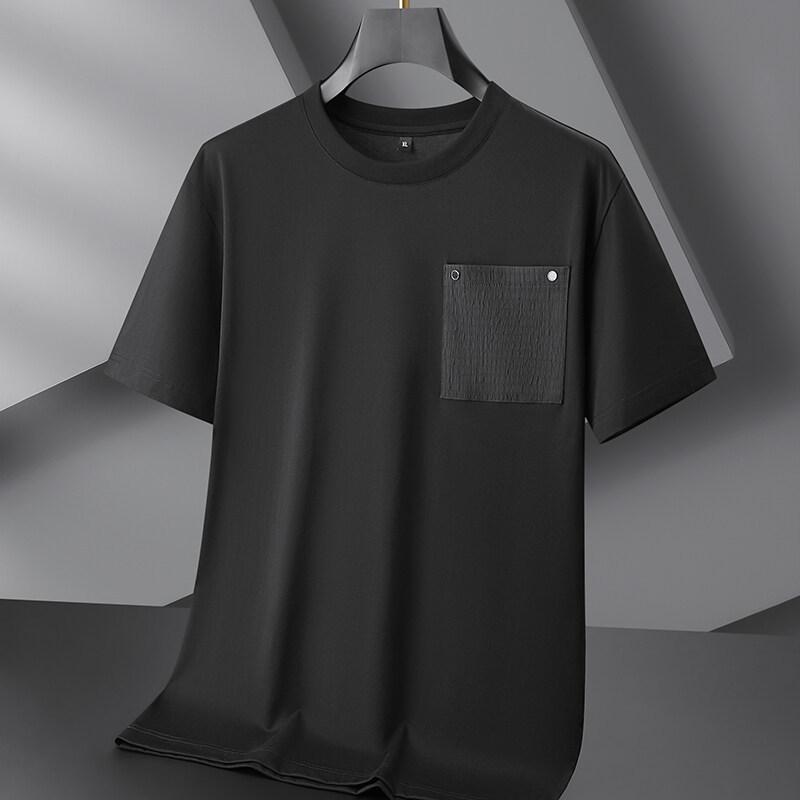 Tシャツ メンズ 夏 半袖 クルーネック ゆったり 大きいサイズ コットン混紡 メルセライズド加工 織り生地 ポケット 無地 薄手 色落ちにくい 普段使い 黒 灰 4,887円