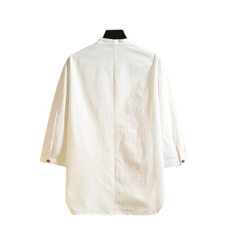 Tシャツ メンズ 春夏 コットン リネン 七分袖 ラウンドネック ゆったり ビッグシルエット 無地 薄手 カジュアル ファッション トレンド 普段使い 白 グレー ネイビー