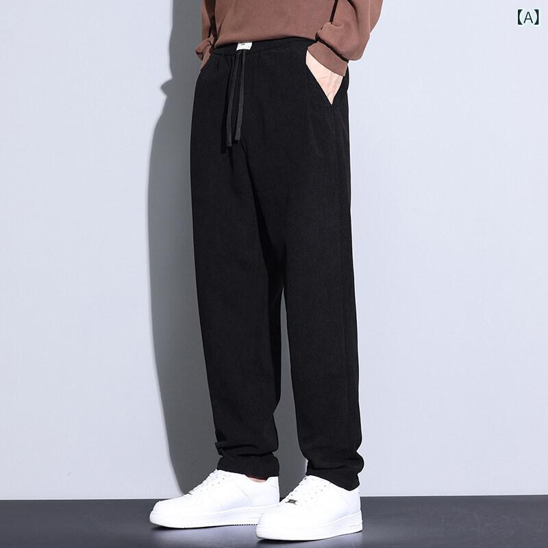 パンツ メンズ ワイドレッグ ハイウエスト クロップド ストレート 厚手 フランネル 竹繊維 ラビットファー 高伸縮性 カジュアル 普段使い 春冬 黒 ダークグレー カーキ