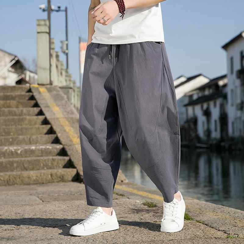 ワイドパンツ メンズ 中国風 ルーズ ストレート 綿 吸湿排汗 オールシーズン 黒 灰 カジュアル 普段使い ゆったり 大きめ ハーレムスタイル ティーン向け