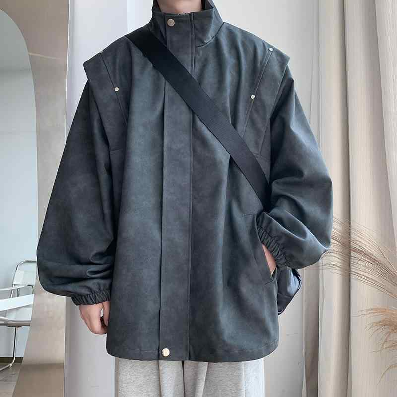 レザージャケット メンズ レトロ マット加工 合成皮革 ゆったりシルエット スタンドカラー ジップアップ 長袖 防風 無地 カジュアル アウター 春秋 普段使い