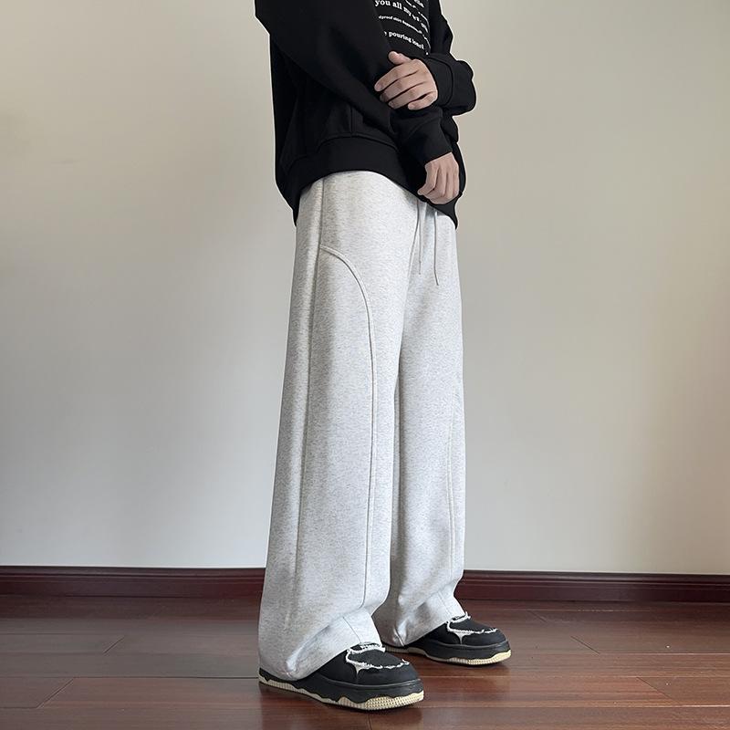 スウェットパンツ メンズ ストレート レッグ ロング カジュアル 普段使い 無地 快適 通気性 伸縮性 ノーアイロン コットン ポリエステル ドローストリング 春秋 グレー 黒