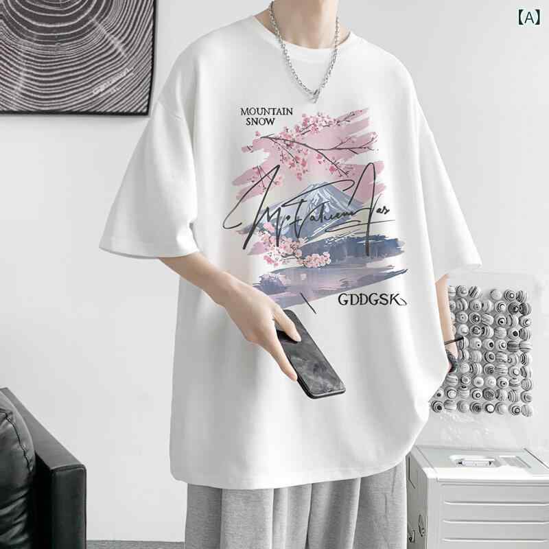 Tシャツ メンズ 青年 半袖 綿 夏 ゆったり カジュアル カートゥーン柄 通気性 薄手 ルーズフィット 韓国スタイル アメリカン カップル ベーシック 普段使い 白 黒 グレー