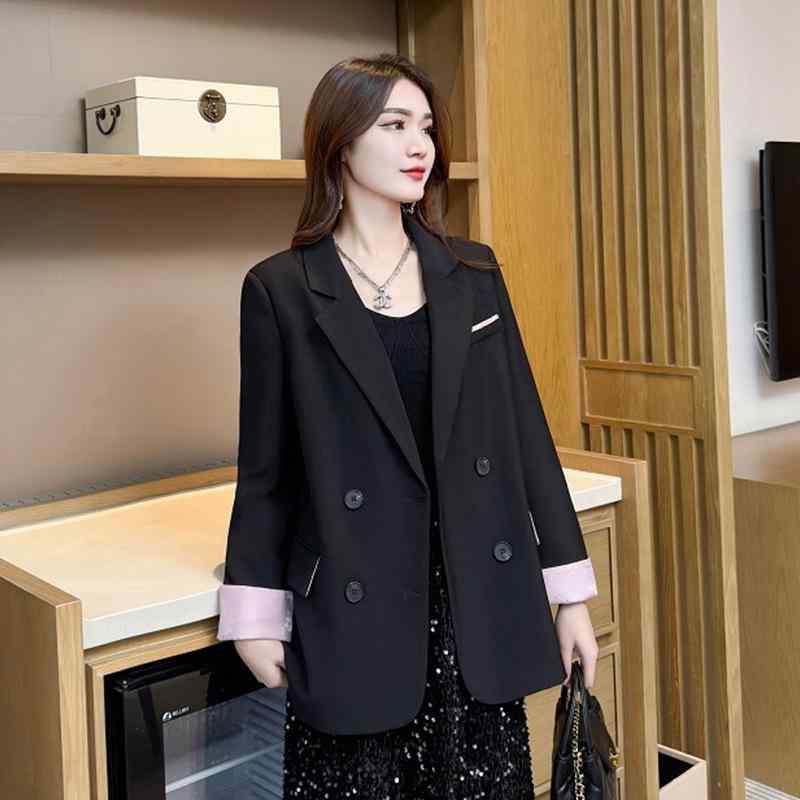 ジャケット レディース 中国風 レトロ ゆったり ビッグシルエット ダブルブレスト 長袖 テーラードカラー ボタン ポリエステル スパンデックス 無地 グレー 黒 ピンク 春秋