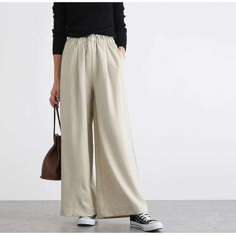 パンツ レディース ストレート ワイドレッグ ロング シフォン ドレープ ストレッチ スリム 秋 通勤 カジュアル 無地 黒 杏 ネイビー