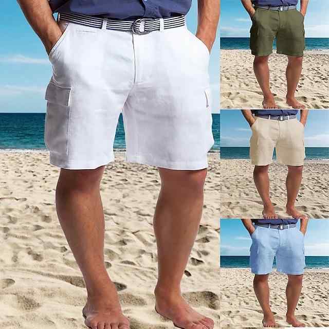ハーフパンツ メンズ 5分丈 リネン コットン 夏 多ポケット ストレート 無地 白 カーキ ネイビー 通気性 快適 ストレッチ イギリススタイル 普段使い カジュアル おしゃれ レジャー