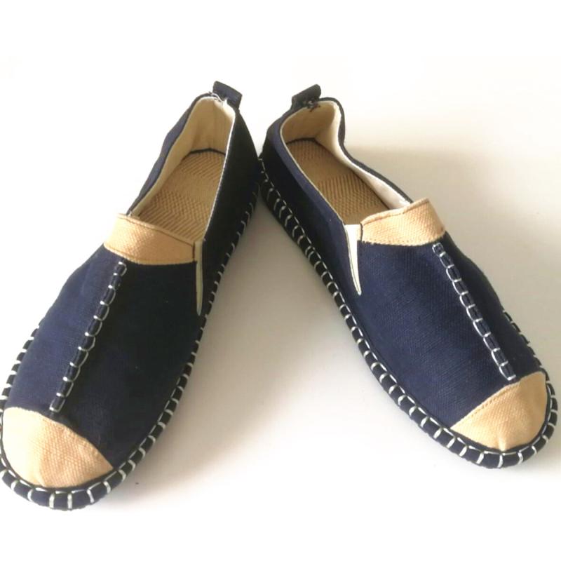 麻靴 メンズ 民族 中華風 刺繍 綿麻 布製 イージー スリッポン レトロ ステッチ ゴム底 ラウンドトゥ ローカット チャンキーヒール 春 無地 浅口 カジュアル 普段使い 青 ベージュ