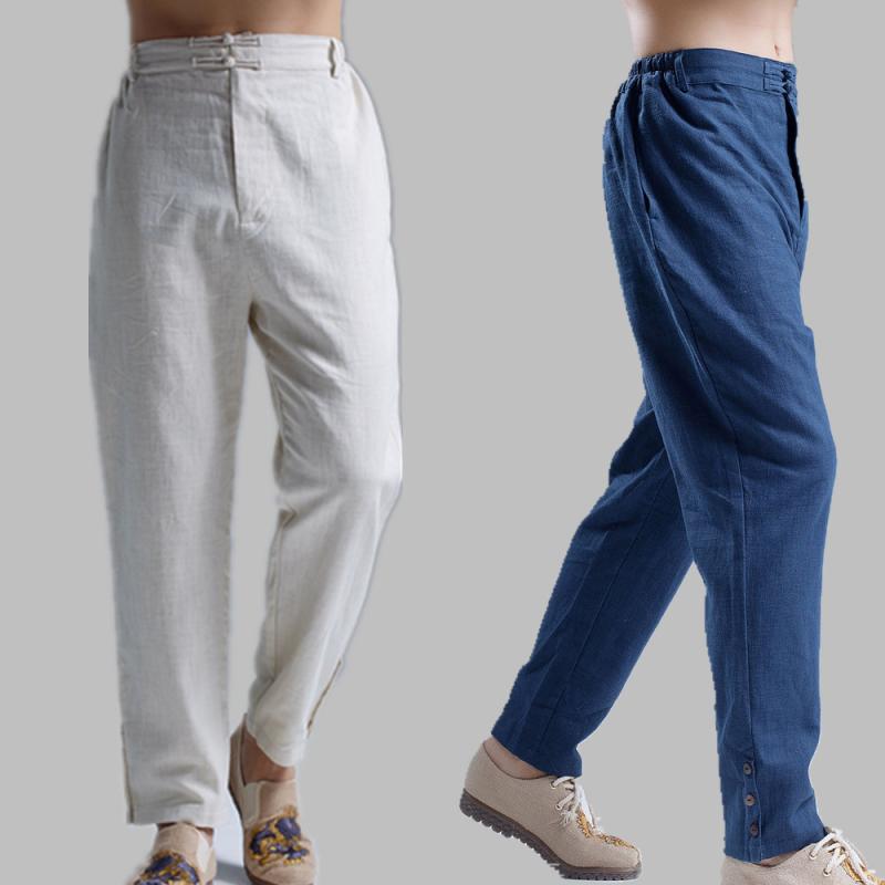 パンツ メンズ カジュアル ロング ストレート リネン 無地 白 黒 ネイビー 春 伸縮性 普段使い シンプル ファッション 青年向け