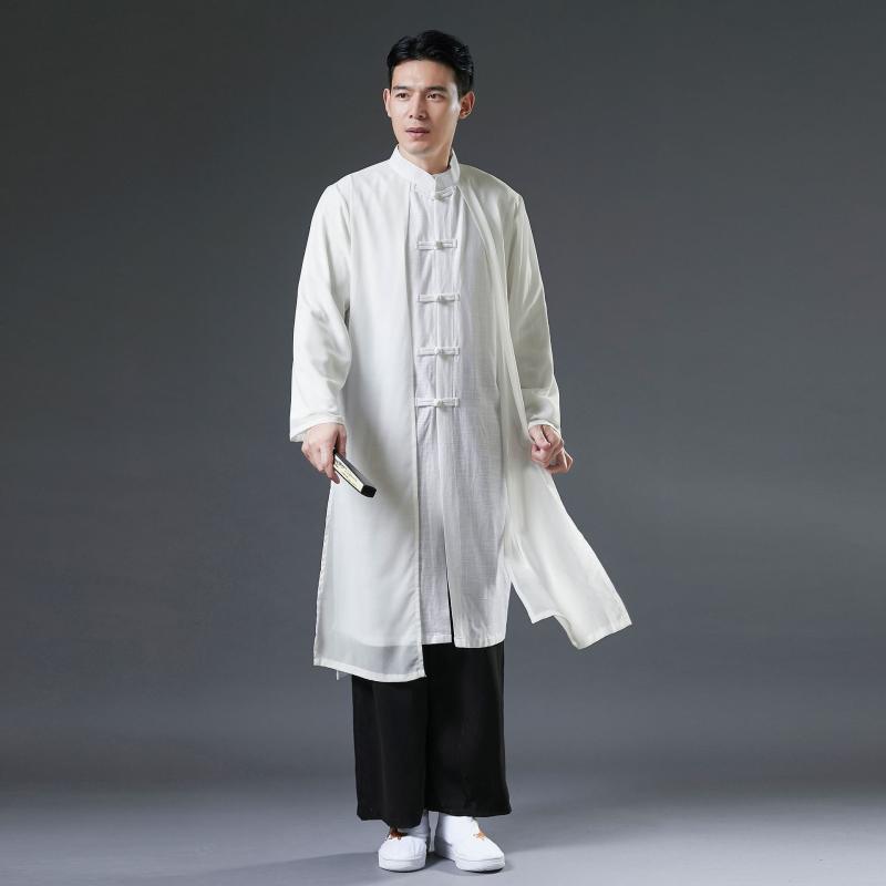 唐装 メンズ 中国風 エスニック 綿麻 リネン ジャケット 春 ファッション シティ 二層 シフォン 単色 ボタン カジュアル 青年 普段使い 白 黒