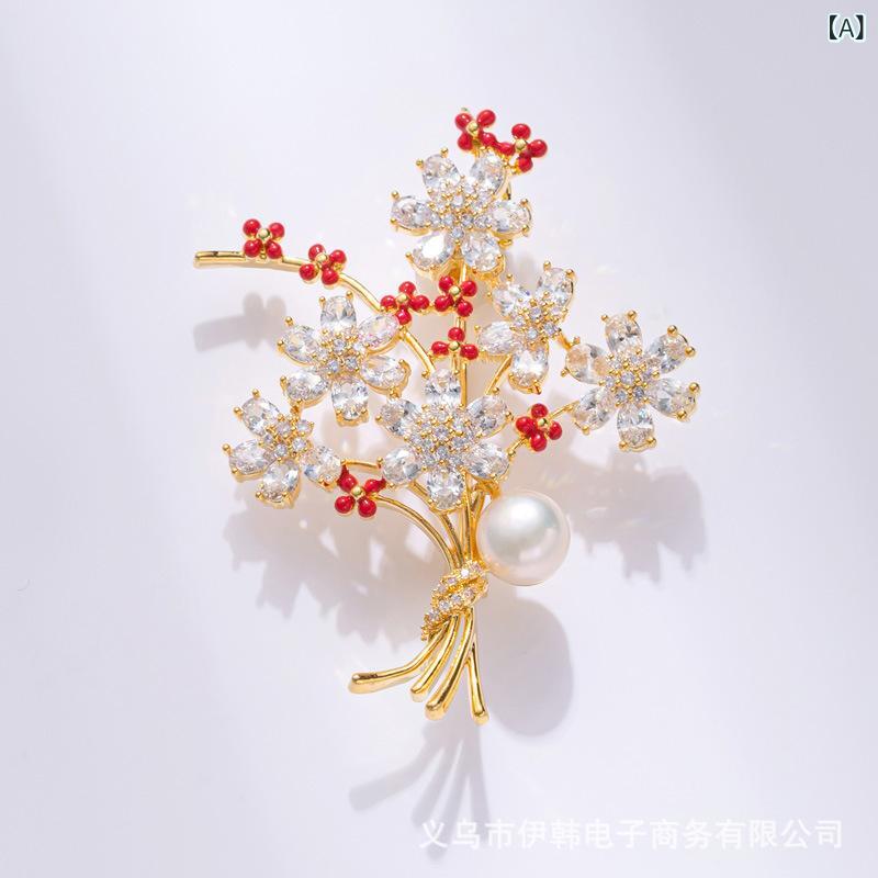 ブローチ メンズ レディース 梅の花 花束 高級感 電気メッキ加工 銅 装飾 アクセサリー スーツ 礼服 秋 個性派 おしゃれ モチーフ