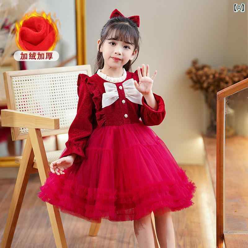 ワンピース 女の子 長袖 プリンセススカート 赤 ピンク かわいい 甘め ふんわり ボリューム ポリエステル 無地 暖か 裏地 春秋 オールシーズン 普段使い 伸縮性 軽量 子供服 洋服 ドレス トップス インナー