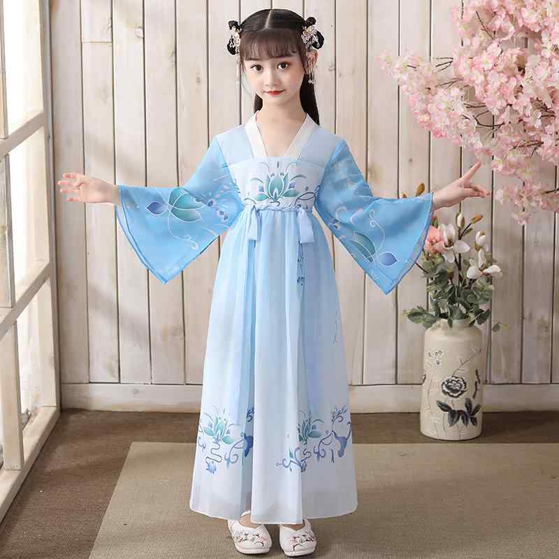 漢服 女の子 襦裙 セット 仙女風 古装 中国風 レース 軽量薄手 ポリエステル 主成分 混紡 柔らかい オールシーズン かわいい 伝統衣装 民族スタイル 大きめ子供 イベント