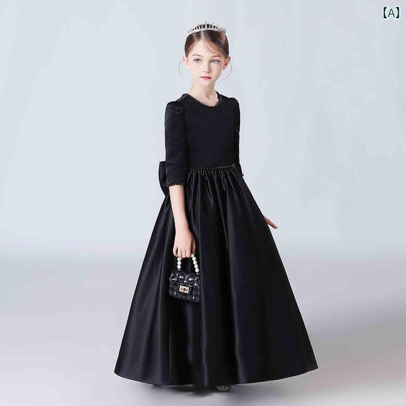 プリンセスドレス 女の子 子供 学生 かわいい 発表会 演奏会 ピアノ 合唱 司会 礼服 ステージ ポリエステル 黒 アイボリー オールシーズン