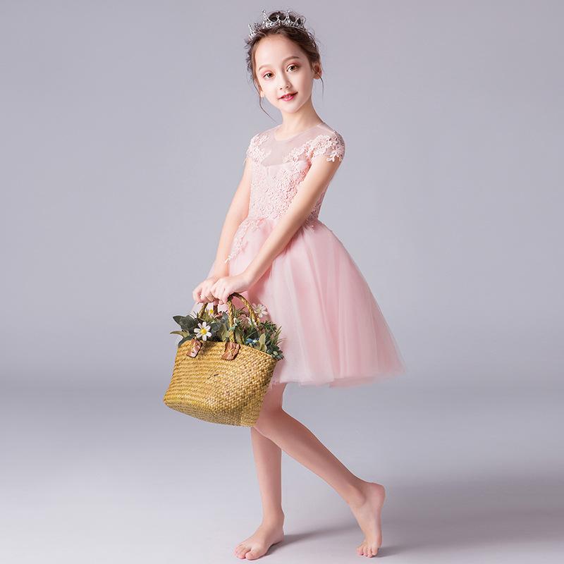 フラワーガールドレス 女の子 プリンセススタイル チュチュ スカート ピンク ホワイト ショート丈 中長丈 前短後長丈 誕生日パーティー ピアノ演奏 ステージ かわいい ポリエステル