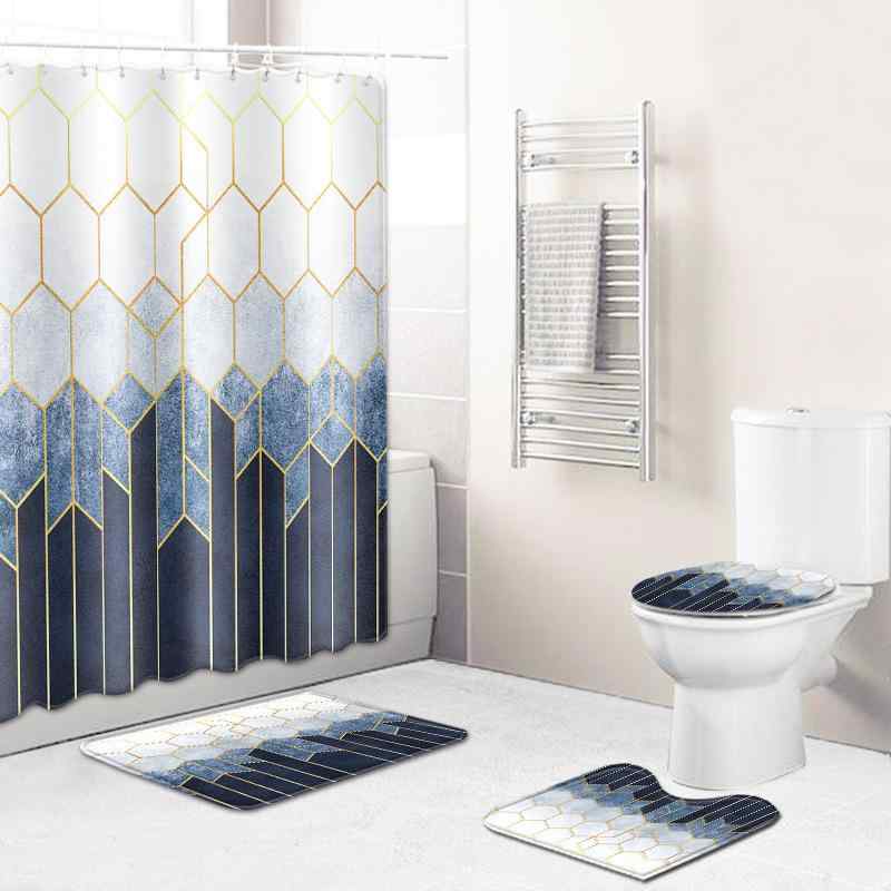 浴室セット 大理石柄 防水 シャワーカーテン 吸水 バスマット 厚手 U型 トイレマット 便座カバー ポリエステル 高級感 おしゃれ モダン シンプル バスルーム トイレ