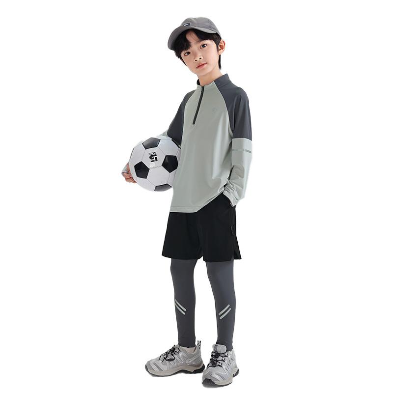 トレーニング服 男の子 ジュニア 速乾 長袖 ショーツ セット ナイロン 春秋 グレー ブルー ランニング サッカー バスケットボール