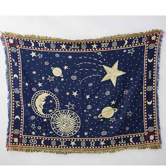 タペストリー 北欧 星空柄 綿素材 掛け布 ソファカバー タッセル リビング インテリア 130x180cm 大きめサイズ 壁掛け ベッドスロー デコレーション かわいい 普段使い オールシーズン