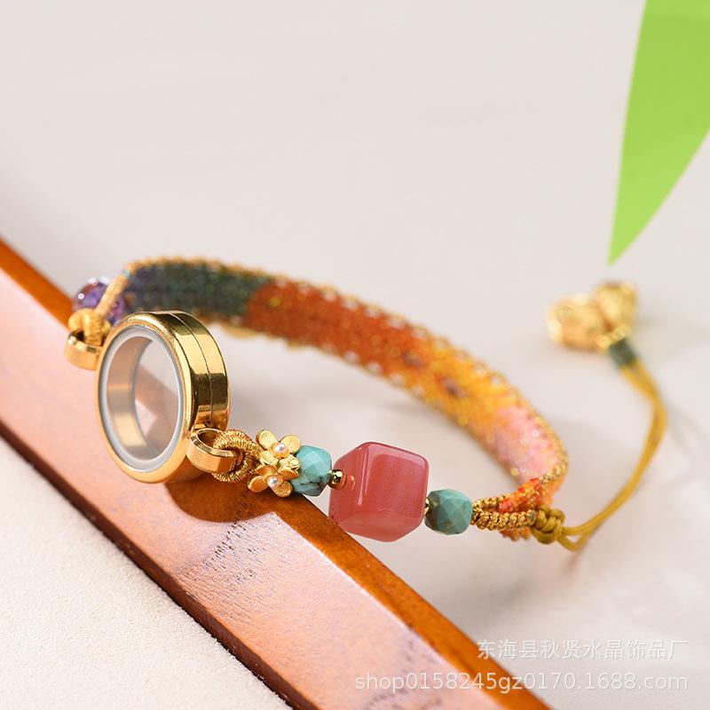ブレスレット レディース 七色 編み紐 ミックスカラー 高級感 手編み 春 風 上品 アクセサリー 手首 かわいい おしゃれ 普段使い ラッキーアイテム ファッション