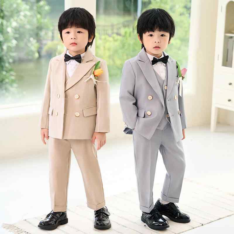 スーツセット 男の子 秋 英国風 フォーマル 長袖 ダブルブレスト ショート丈 無地 ポリエステル 混紡素材 柔らかい ベージュ グレー 誕生日パーティー イベント 礼服 かっこいいスタイル 4,219円
