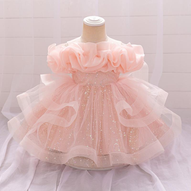 ドレス 女の子 ベビー プリンセス ふんわり チュール パーティー 誕生日 礼服 リボン プリーツ ポリエステル オールシーズン 白 ピンク ライトブルー