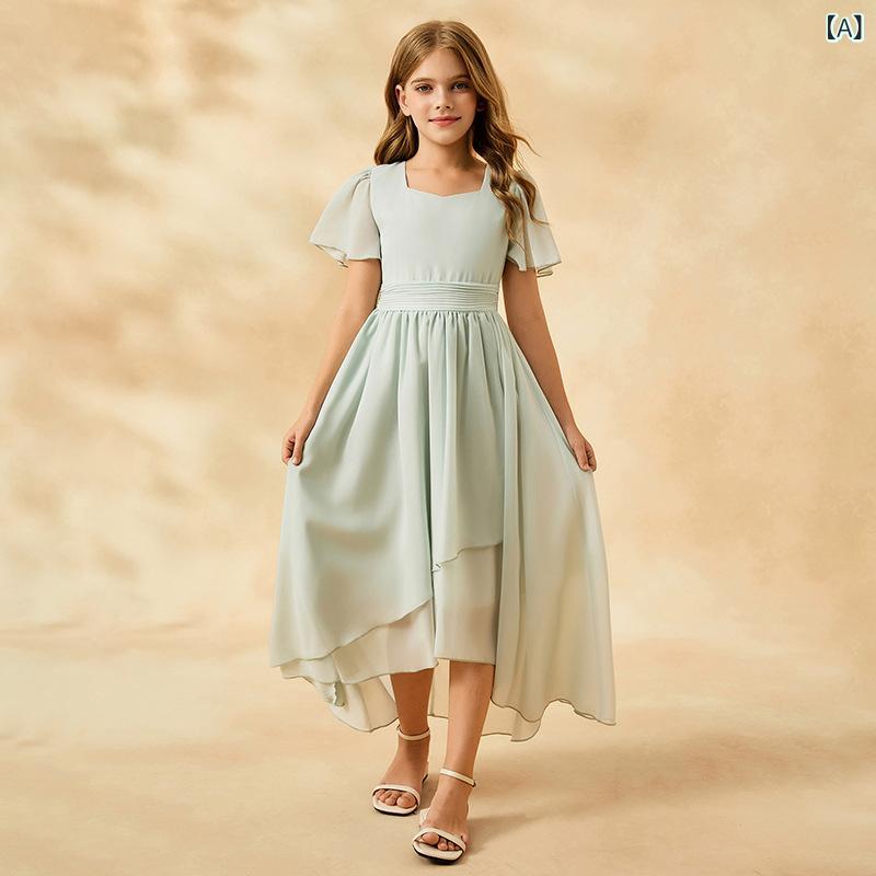ワンピース 女の子 演奏会 礼服 シフォン ドレス 夏 緑 レース 蝶結び プリンセス キャンディ ポリエステル 欧米風 舞台 音楽会 演出服