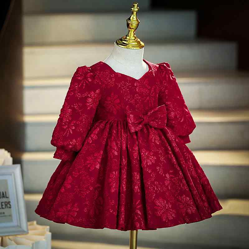 プリンセスドレス 女の子 結婚式 誕生日 パーティー 新年祝い ワインレッド ポリエステル かわいい 子供服 高級感 3歳から8歳向け オールシーズン 軽やか フォーマル ドレス スカート 女の子 ベビー トドラー ギフト 記念日 セレモニー ファミリーイ