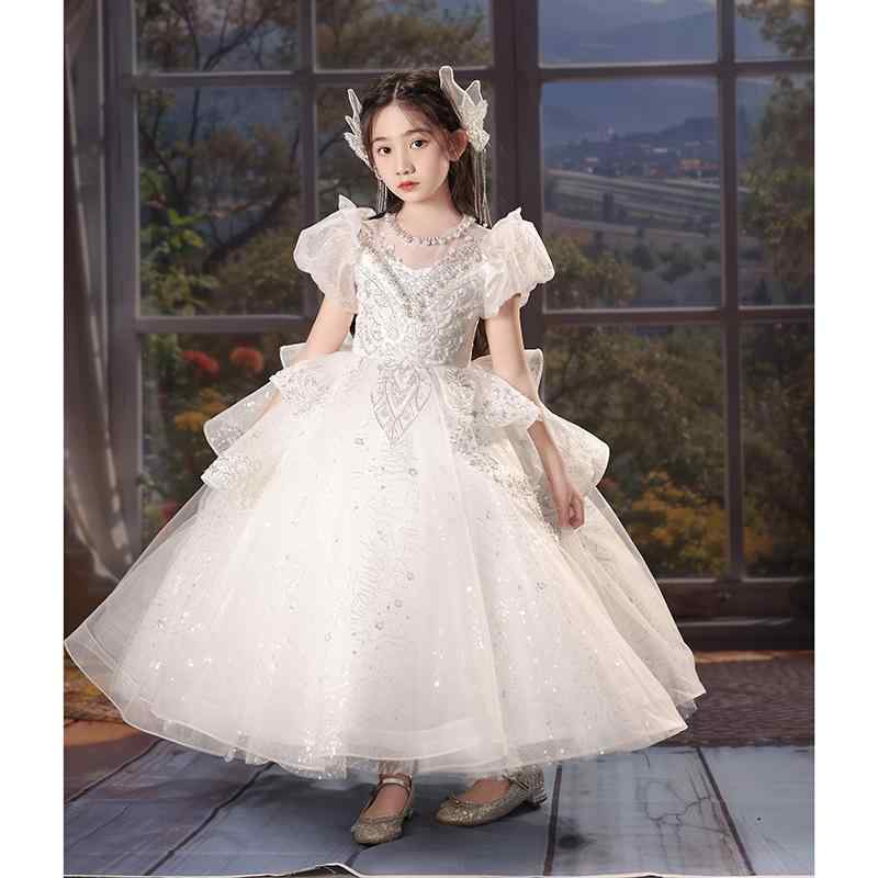 御姫様御召しもの うしろ帯 キッズ 礼服 生まれ落ちる日寄りあい 御造作 花童 華燭の典 洋琴掻きならす 進行掛り 白 青 ロング丈 スピード競技 筋目 仕掛ける 可愛らしい ポリエステル混紡 オール時節