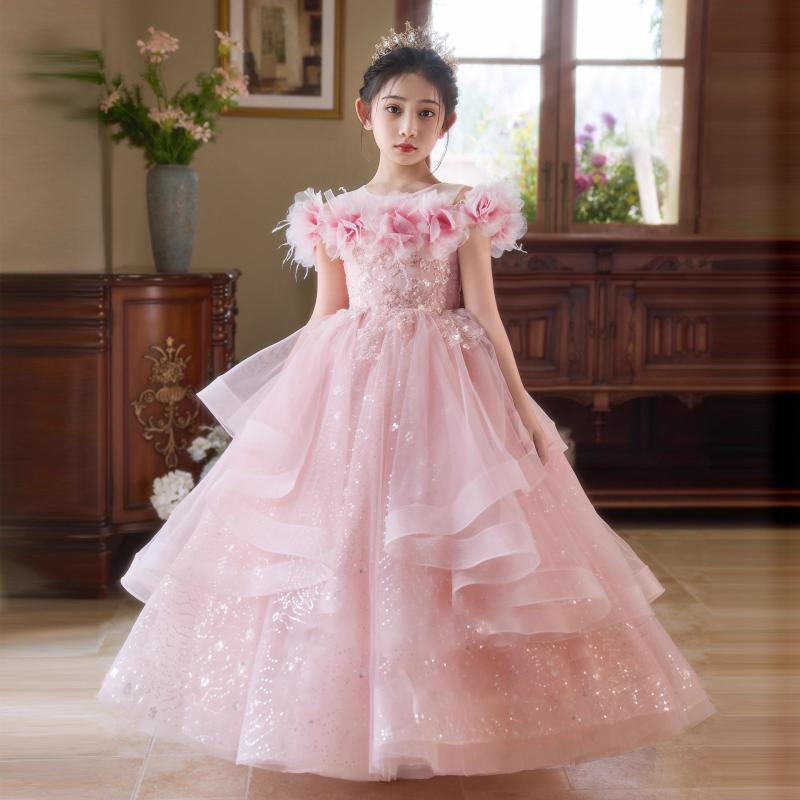 ドレス 女の子 ピンク プリンセス フレアスカート かわいい パーティー イブニング チュール ポリエステル アセテート プリーツ オールシーズン