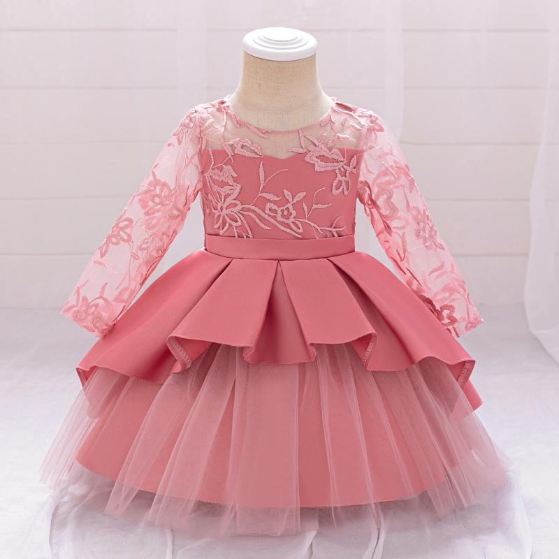 プリンセスドレス 女の子 長袖 オフショルダー 刺繍 プリーツ フレアスカート かわいい 欧米風 ポリエステル 綿 混紡 オールシーズン 誕生日パーティー イベント衣装