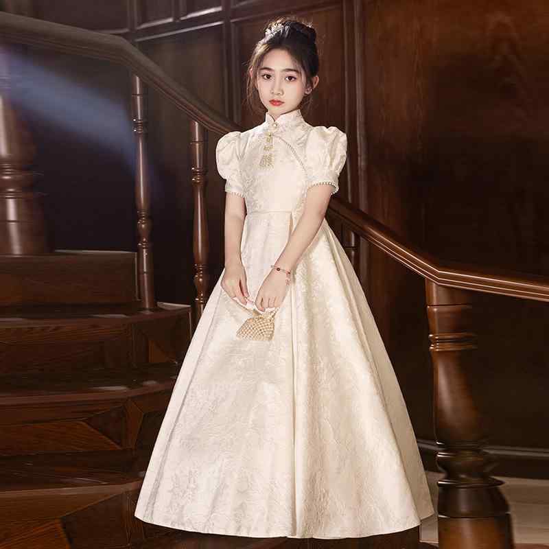 チャイナドレス 女の子 プリンセス スカート 礼服 白 ポリエステル 混紡 褶? 加工 オールシーズン 誕生日 パーティー かわいい ステージ 子供 ドレス トップス 普段使い 軽量 伸縮性