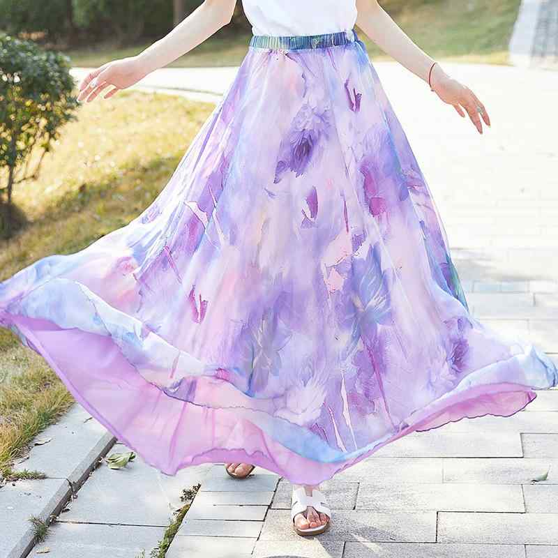 スカート レディース Aライン ロング 花柄 プリント リゾート 大きいサイズ テンセル ポリエステル 混紡 春夏 紫 ピンク かわいい エレガント 爽やか スタイル 快適 カジュアル 普段使い