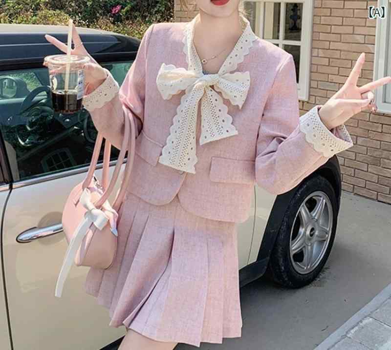 スカートセット レディース ピンク ライトイエロー 蝶結び ベルト ミディスカート 長袖 通勤 都市 ポリエステル 春 かわいい 韓国｜おうち健康生活