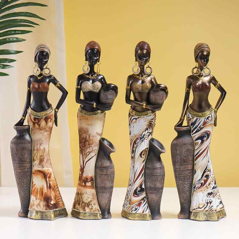 樹脂工芸品 レトロ アフリカ風 黒人女性 芸術彫刻 置物 玄関 酒・誕 インテリア 飾り オールシーズン ヨーロッパスタイル 合成樹脂 モデルルーム ディスプレイ